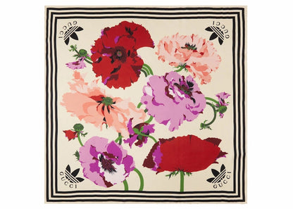 Gucci x adidas Maxi Flower Print Silk Scarf Ivory/Pink