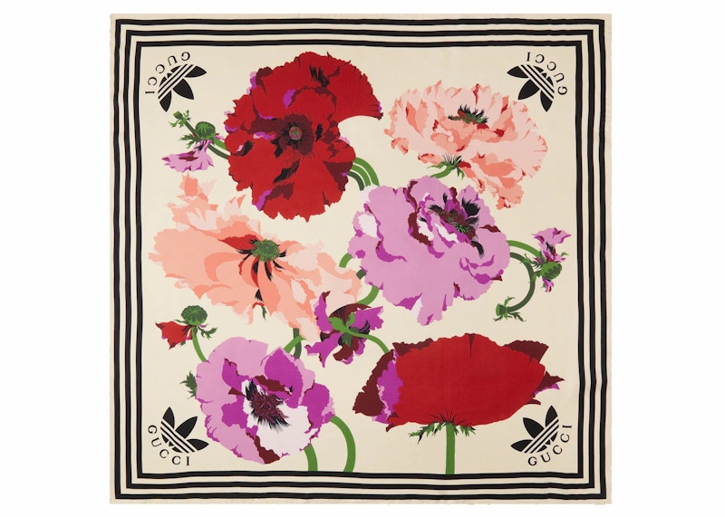 Gucci x adidas Maxi Flower Print Silk Scarf Ivory/Pink