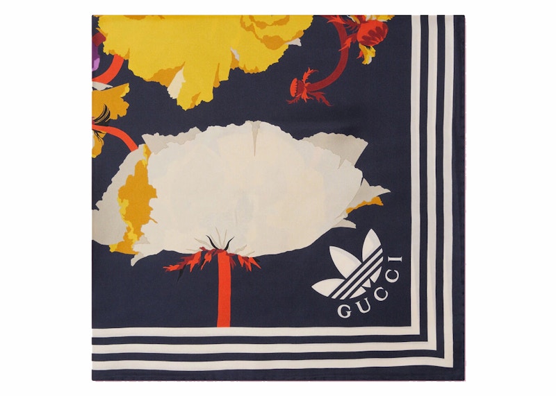 Gucci x adidas Maxi Flower Print Silk Scarf Navy/Yellow