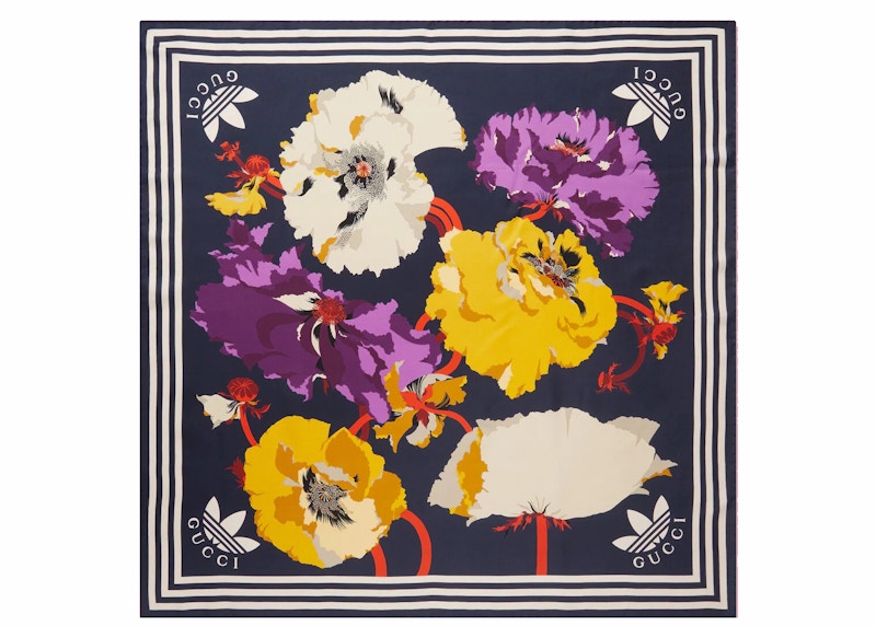Gucci x adidas Maxi Flower Print Silk Scarf Navy/Yellow