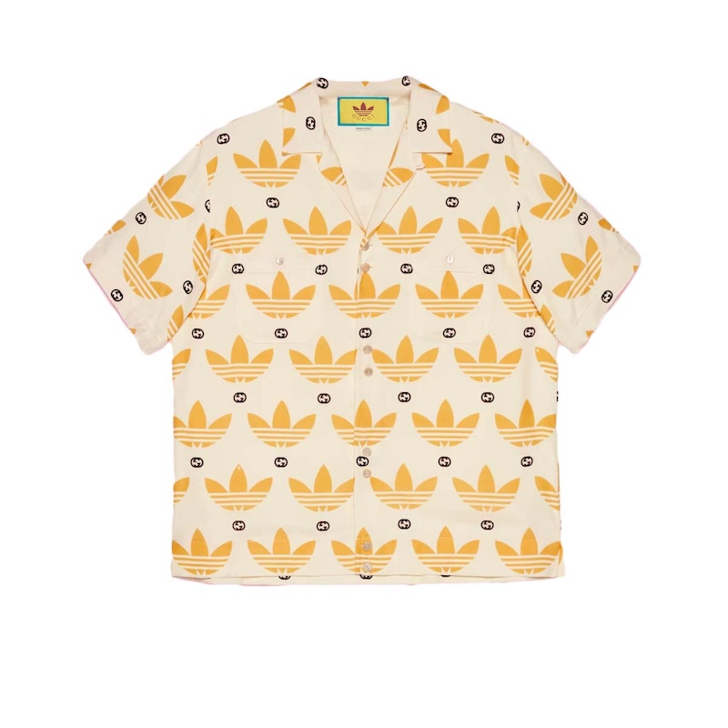 Gucci x adidas Trefoil Print Bowling Shirt Ivory/Black