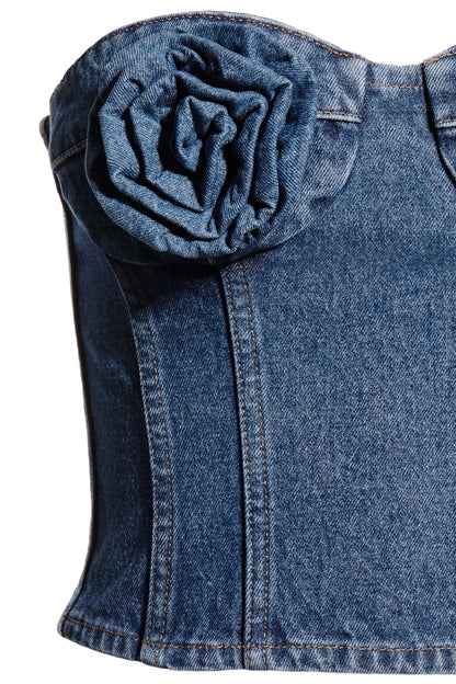 H&M x Magda Butrym Denim Bustier Top with Rose Appliques Denim Blue