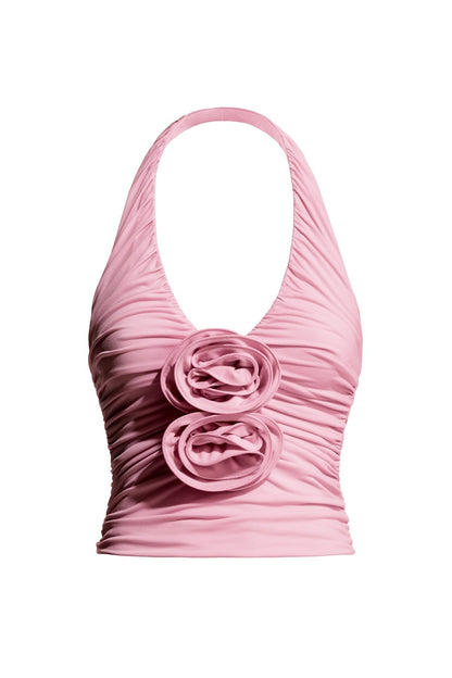H&M x Magda Butrym Halterneck Top with Rose Applique Light Pink