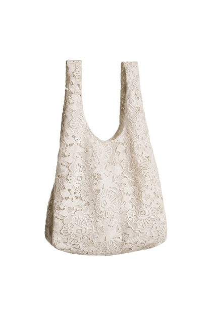 H&M x Magda Butrym Lace Tote Bag with Floral Applique Cream