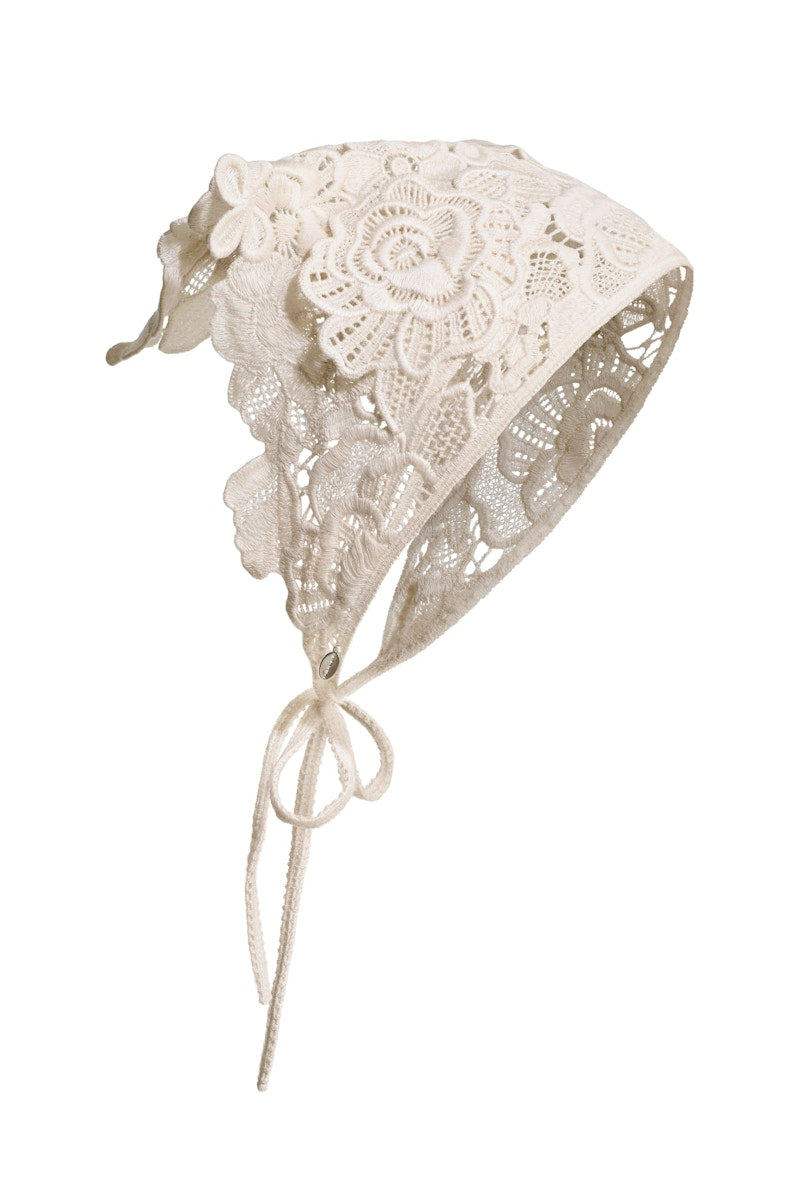 H&M x Magda Butrym Lace Triangle Scarf with Floral Applique Cream