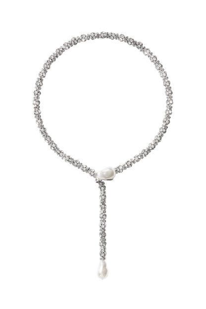 H&M x Magda Butrym Rhinestone-Chain Lariat Necklace Silver-Colored