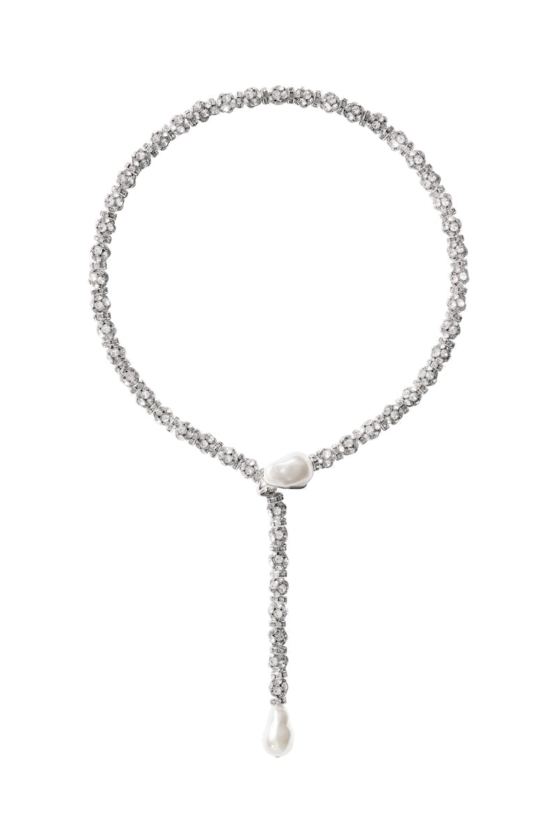 H&M x Magda Butrym Rhinestone-Chain Lariat Necklace Silver-Colored