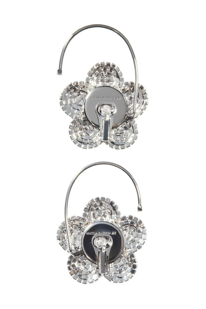 H&M x Magda Butrym Rhinestone-Embellished Flower Clip Earrings Silver-Colored