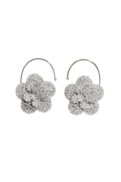H&M x Magda Butrym Rhinestone-Embellished Flower Clip Earrings Silver-Colored