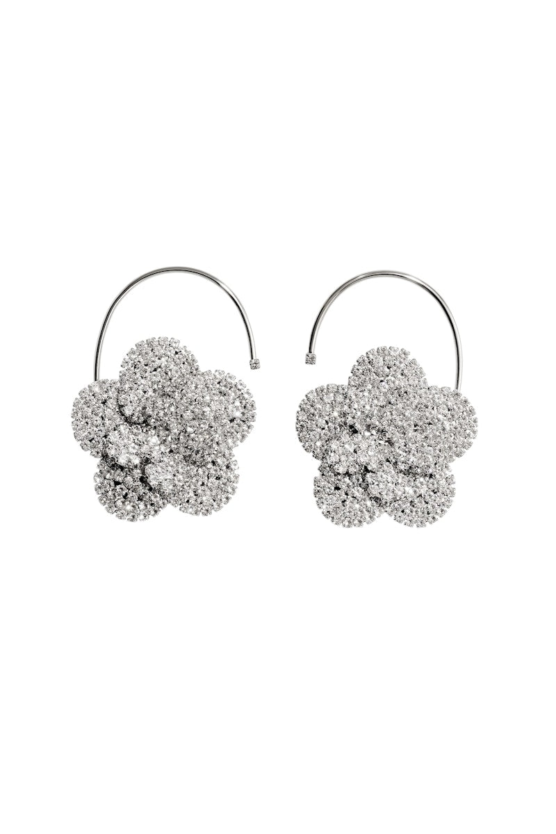 H&M x Magda Butrym Rhinestone-Embellished Flower Clip Earrings Silver-Colored