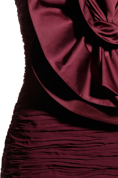 H&M x Magda Butrym Rose-Appliqued Gathered Dress Burgundy