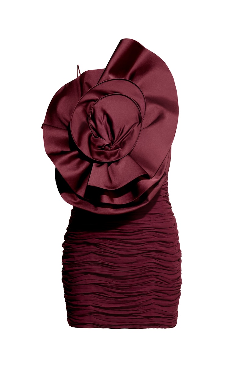 H&M x Magda Butrym Rose-Appliqued Gathered Dress Burgundy