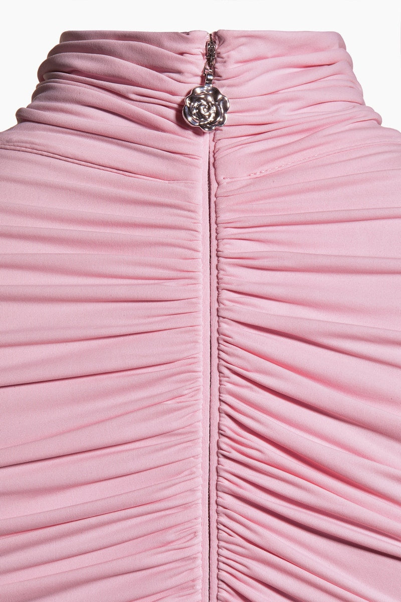H&M x Magda Butrym Rose-Appliqued Mock Turtleneck Dress Light Pink