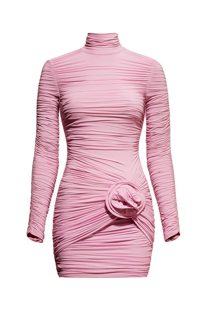 H&M x Magda Butrym Rose-Appliqued Mock Turtleneck Dress Light Pink