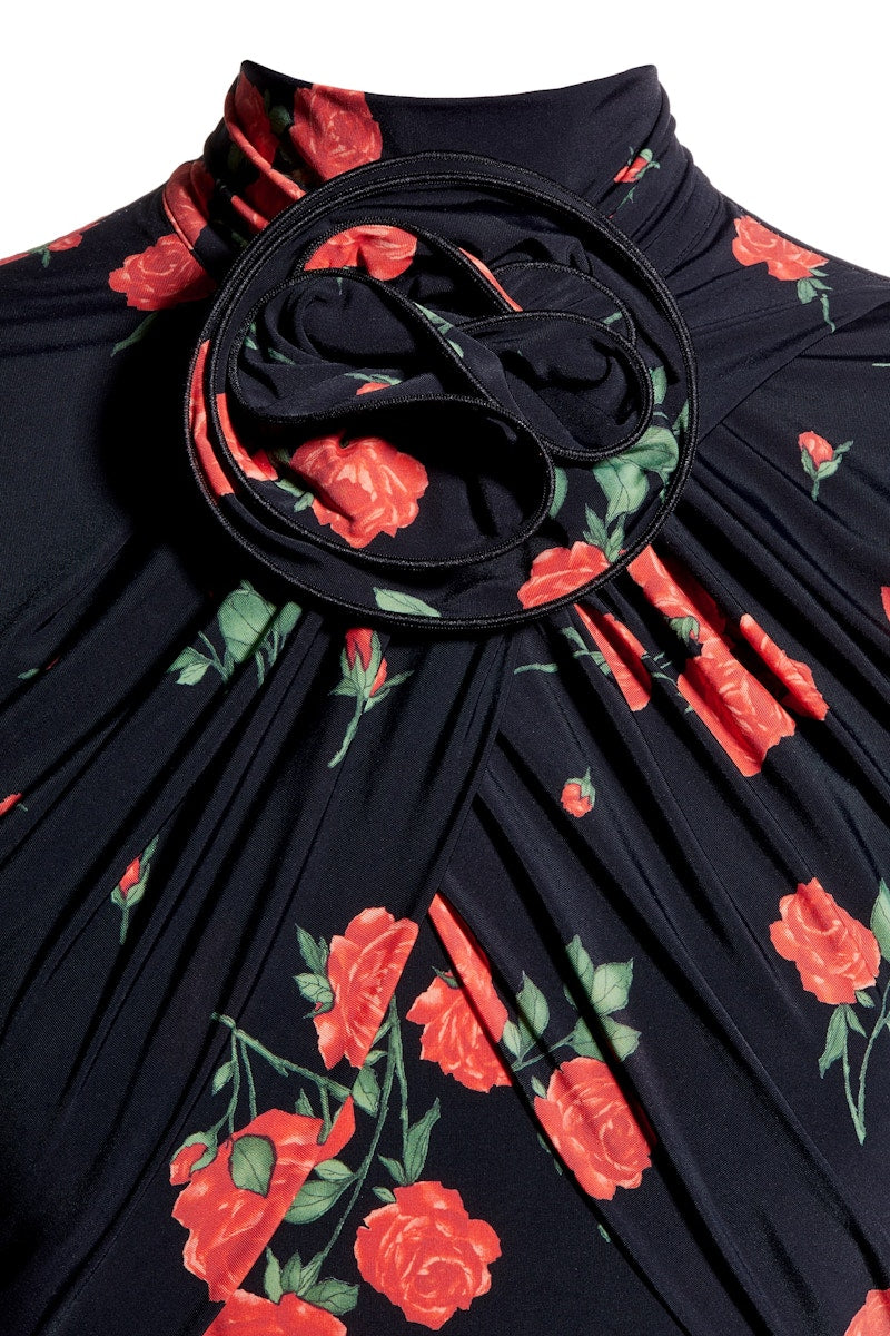 H&M x Magda Butrym Rose-Appliqued Wrapover Bodysuit Black/Roses