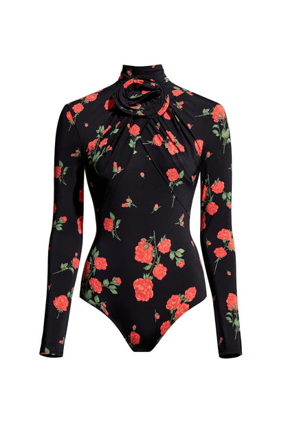 H&M x Magda Butrym Rose-Appliqued Wrapover Bodysuit Black/Roses