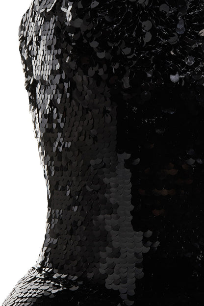 H&M x Magda Butrym Sequined Hourglass Dress with Rose Applique Black