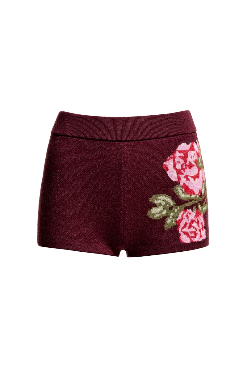 H&M x Magda Butrym Wool-Blend Jacquard-Knit Mini Shorts Burgundy