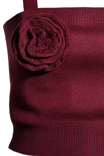 H&M x Magda Butrym Wool-Blend Knit Top with Rose Applique Burgundy