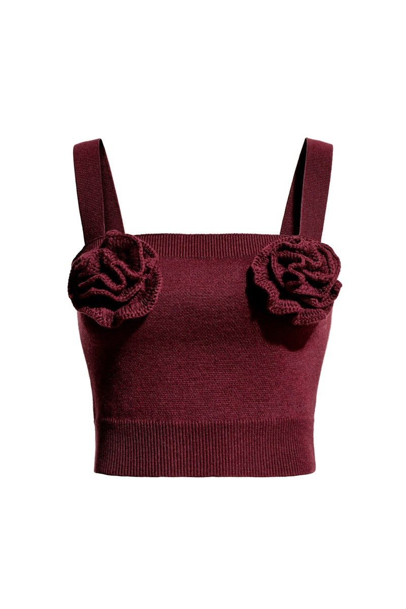 H&M x Magda Butrym Wool-Blend Knit Top with Rose Applique Burgundy