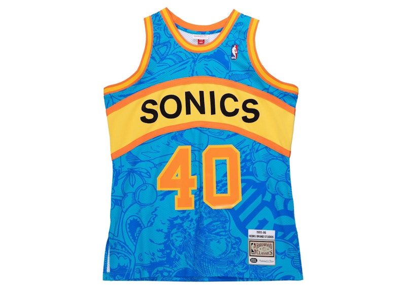 Hebru Brantley x Mitchell & Ness Seattle Sonics Jersey Blue