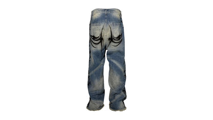 Hellstar Raw Edge Airbrushed Jeans Blue