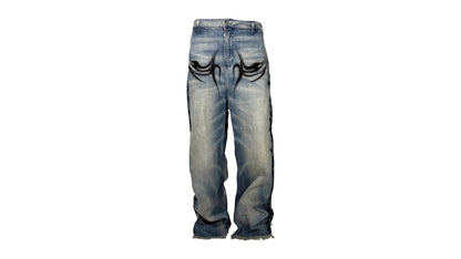 Hellstar Raw Edge Airbrushed Jeans Blue
