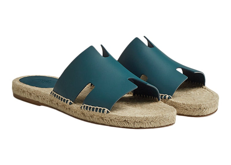 Hermes Antigua Espadrille Bleu Canard Calfskin Leather