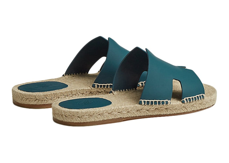 Hermes Antigua Espadrille Bleu Canard Calfskin Leather