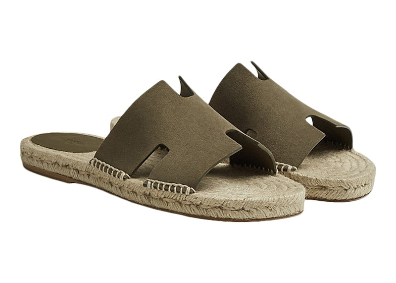 Hermes Antigua Espadrille Tundra Green Suede Goatskin