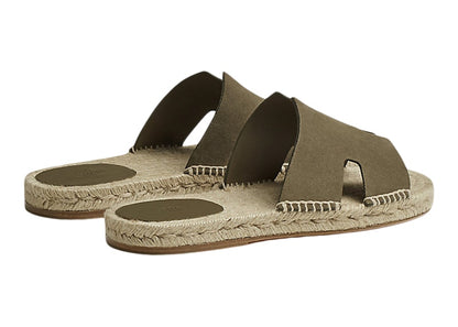 Hermes Antigua Espadrille Tundra Green Suede Goatskin
