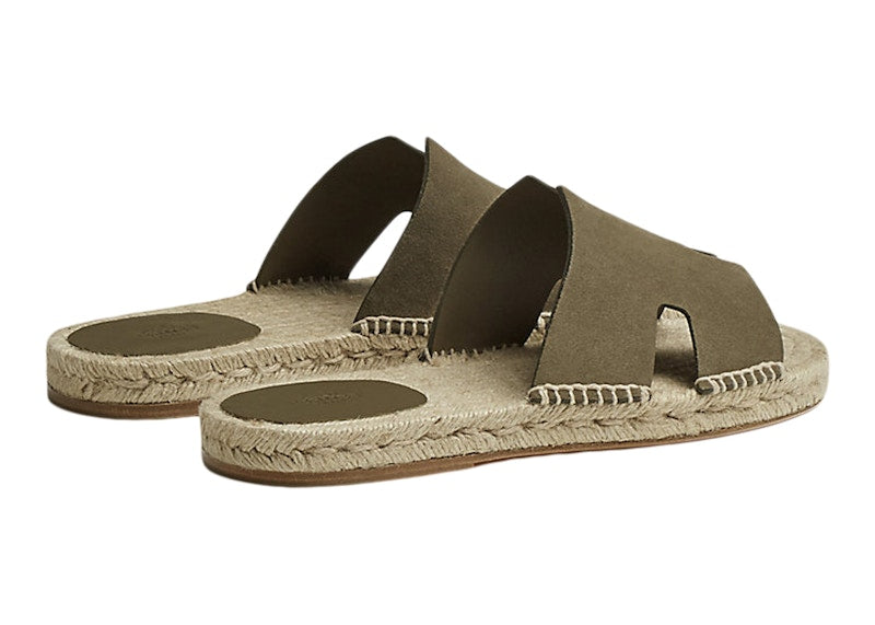 Hermes Antigua Espadrille Tundra Green Suede Goatskin