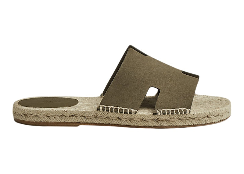Hermes Antigua Espadrille Tundra Green Suede Goatskin