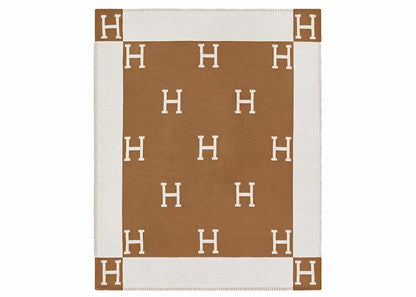 Hermes Avalon Throw Blanket Ecru/Camel