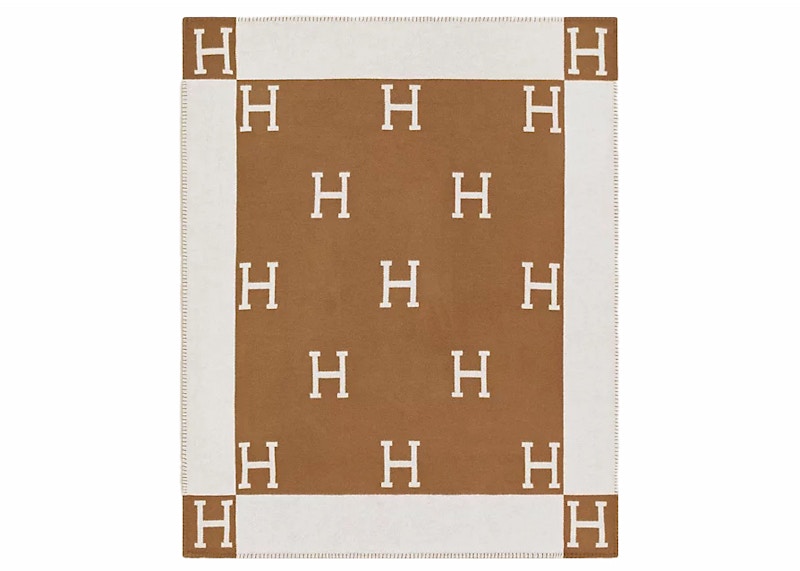 Hermes Avalon Throw Blanket Ecru/Camel
