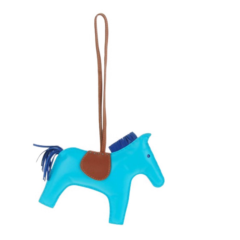 Hermes Bag Charm Milo Rodeo Horse Lambskin GM Bleu Azteque/Bleu Electrique/Fauve