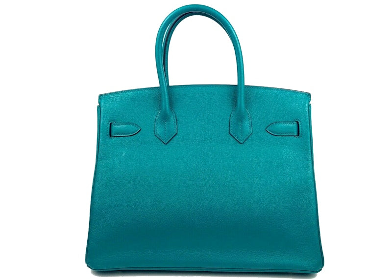 Hermes Birkin Chevre Palladium-tone 30 Blue Paon