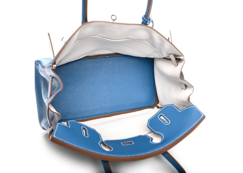 Hermes Birkin Clemence 30 Mykonos/Blanc