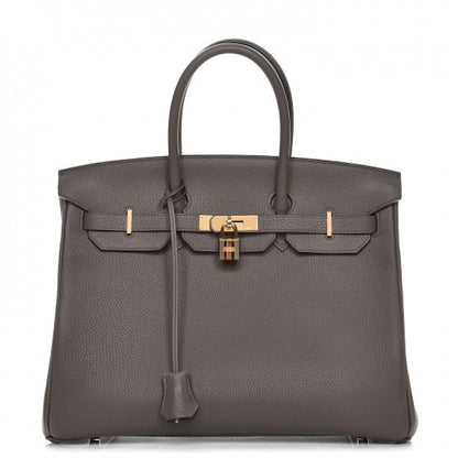 Hermes Birkin Taurillon Clemence 35 Etain