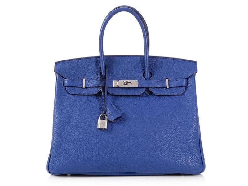 Hermes Birkin Togo 35 Silver-tone Bleu Electrique