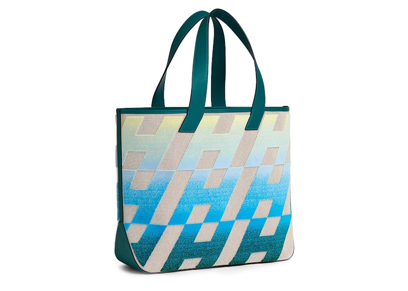 Hermes Cabas H en Biais 40 bag Ecru/Beige/Jaune Pale/Bleu/Vert Bosphore