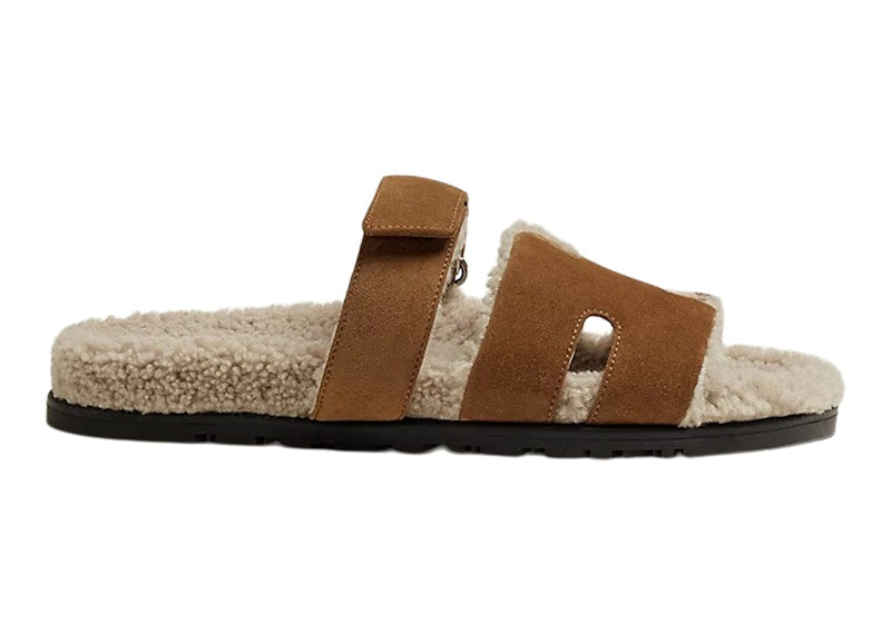 Hermes Chypre Sandal Brun Fume Suede Woolskin (M)