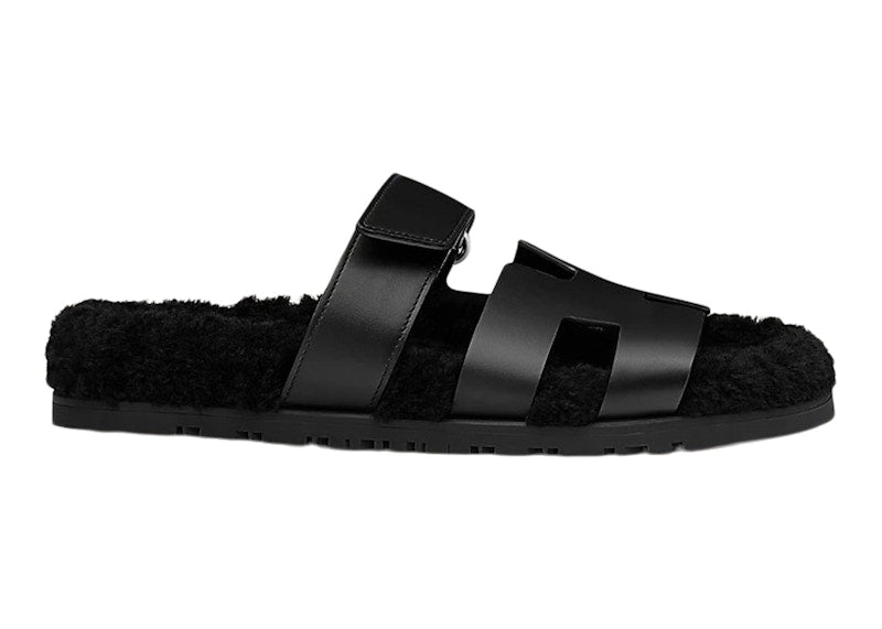 Hermes Chypre Sandal Noir Leather Woolskin (Women's)