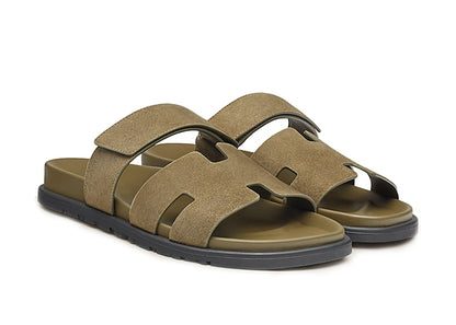 Hermes Chypre Sandal Vert Army Suede Goatskin (M)