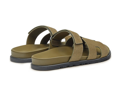 Hermes Chypre Sandal Vert Army Suede Goatskin (M)