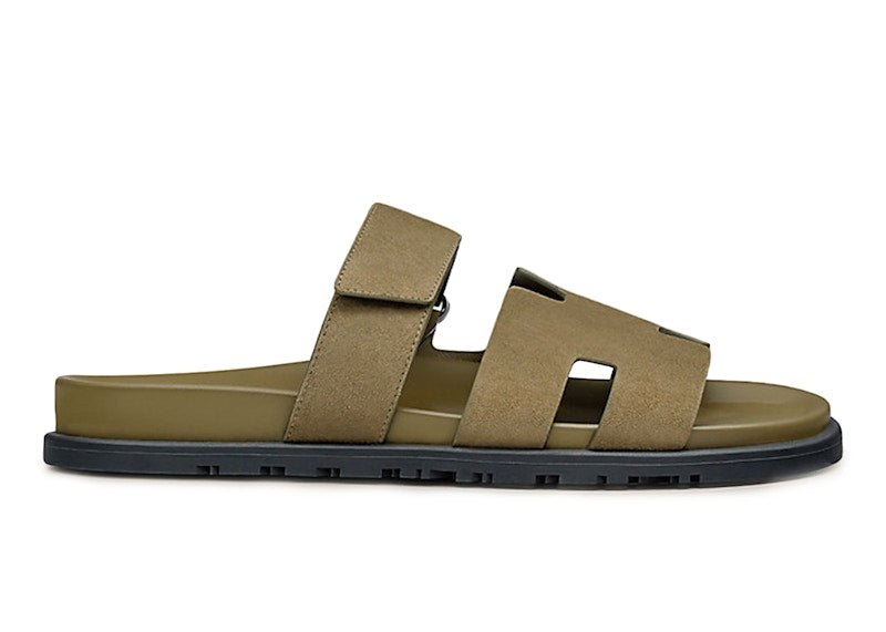 Hermes Chypre Sandal Vert Army Suede Goatskin (M)