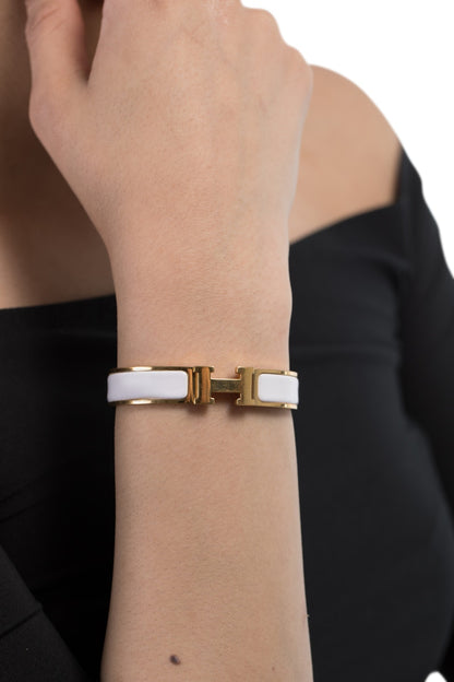 Hermes Clic Clac H Enamel Narrow PM Gold/White