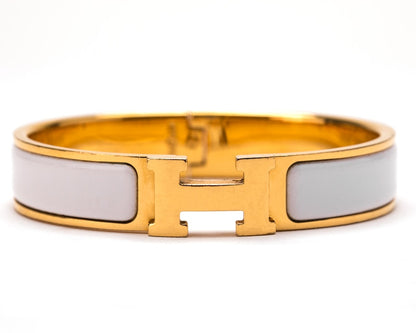 Hermes Clic Clac H Enamel Narrow PM Gold/White
