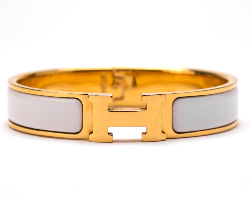 Hermes Clic Clac H Enamel Narrow PM Gold/White