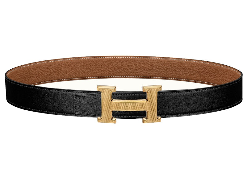 Hermes Guilloche H Box/Togo Gold Plated 32mm Black